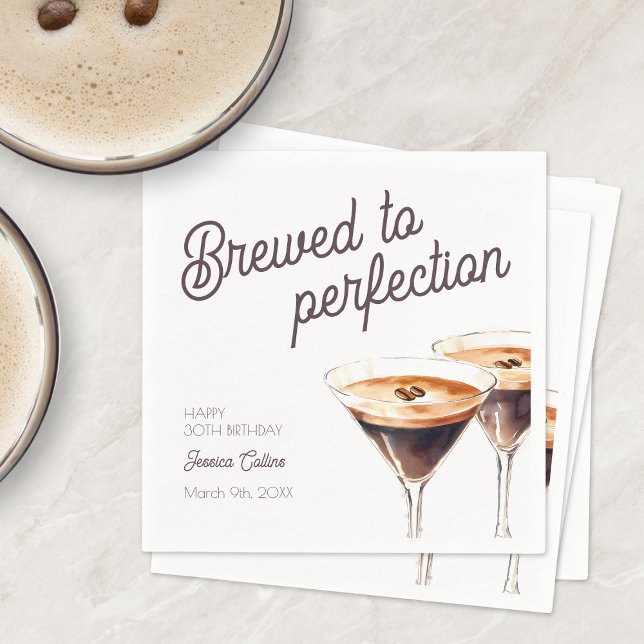 Brown Coffee Martini Thirty 30th Birthday Party Napkin (Brown Coffee Martini Thirty 30th Birthday Party Napkins)