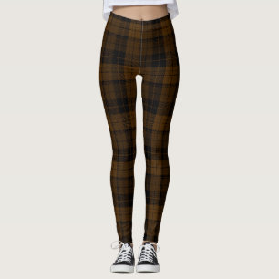Brown Cola Colour, Black Nero Twill Tartan; Plaid  Leggings