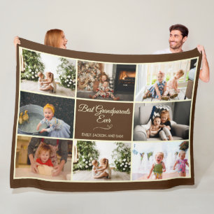 Brown Collage Grandparent Anniversary Photo Gift Fleece Blanket