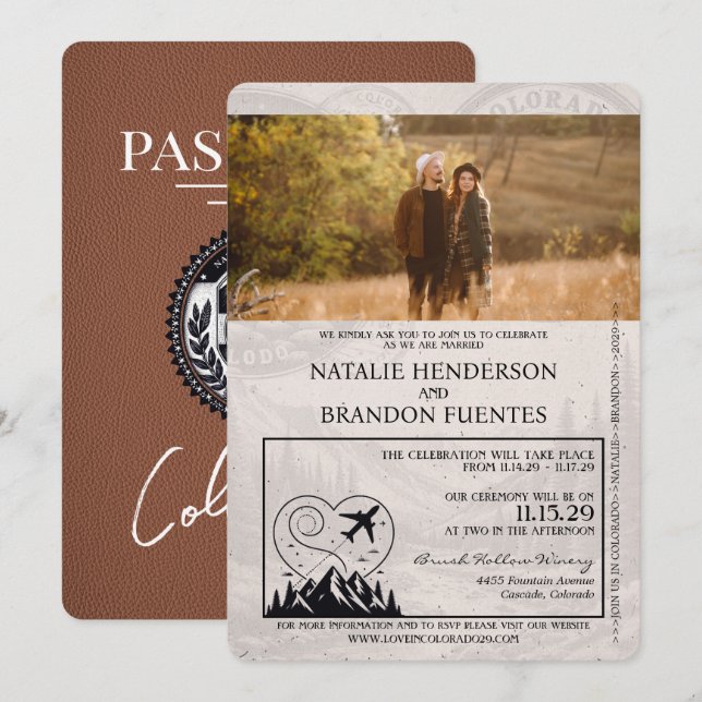 Brown Colorado Passport Wedding Invitation (Front/Back)