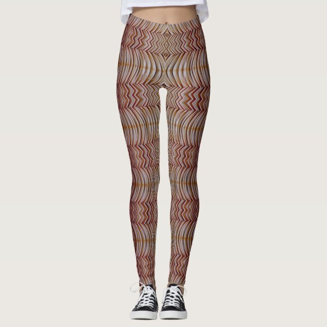 Brown colour zigzag pattern "Ratti_Creative_Arts" Leggings (Front)