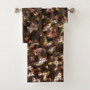 Brown coloured triangular mosaic with slight relie bath towel set