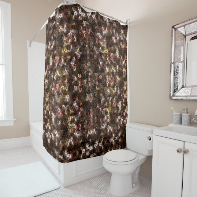 Brown coloured triangular mosaic with slight relie shower curtain (In Situ)
