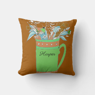 Brown Colourful Flowers In A Mug Original Design Cushion
