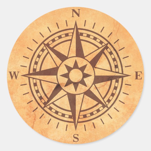 Brown compass rose on stone wall texture stickers (Front)