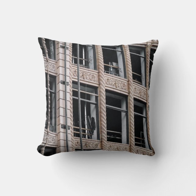 BROWN CONCRETE BUILDING WITH GLASS WINDOWS CUSHION (Front)