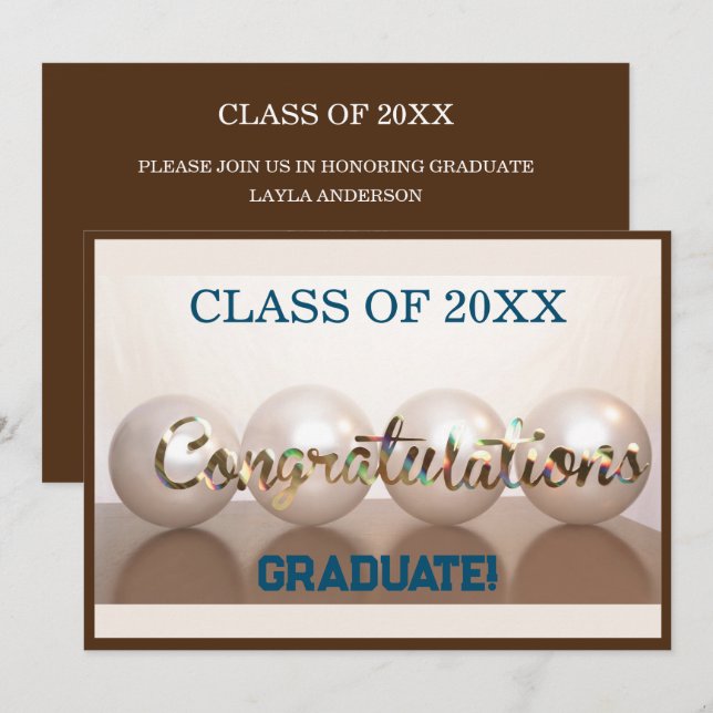 Brown Congratulations Graduate Graduation Balloon Invitation (Front/Back)