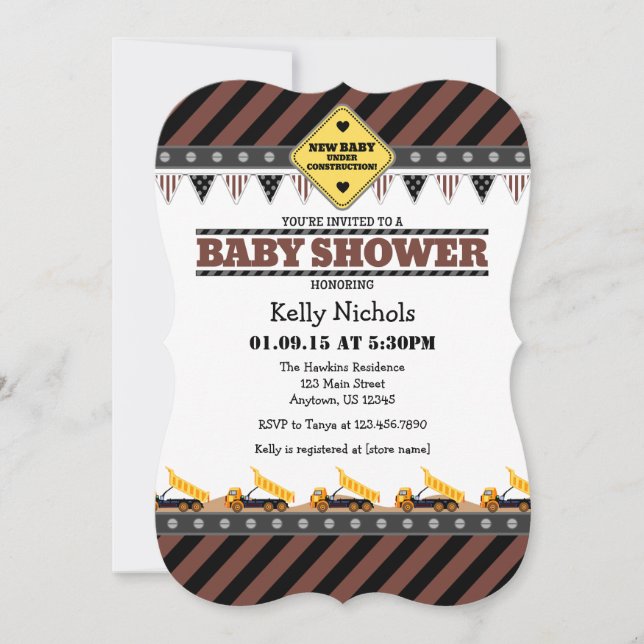 Brown Construction Baby Shower Invitation (Front)