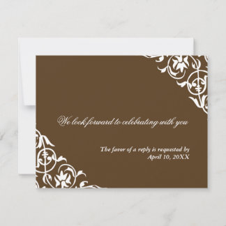 Brown corner scroll enclosure wedding response invitation