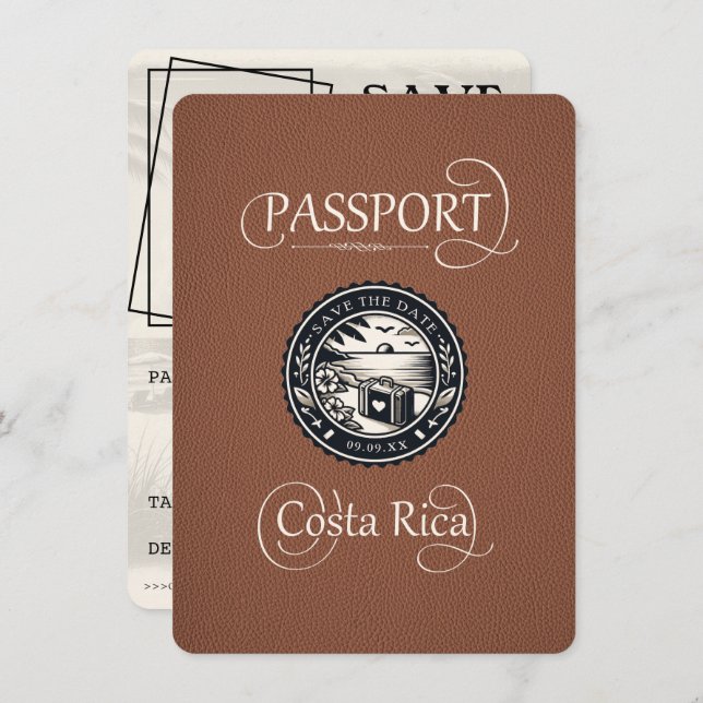 Brown Costa Rica Passport Save The Date (Front/Back)