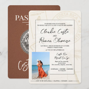 Brown Costa Rica Passport Wedding Invitation
