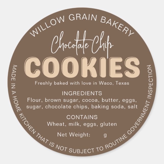 Brown Cottage Cookie Ingredient List Sticker (Front)