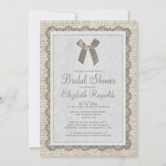 Brown Country Burlap Bridal Shower Invitations