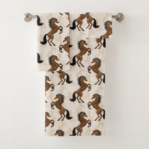 Brown Country Horses Bath Towel Set