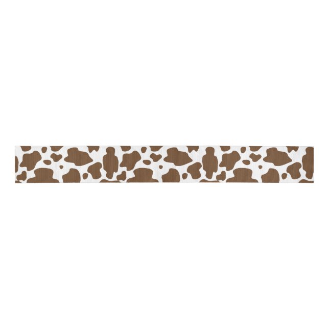 Brown Cow Spots Faux Cowhide Pattern Grosgrain Ribbon (Front)