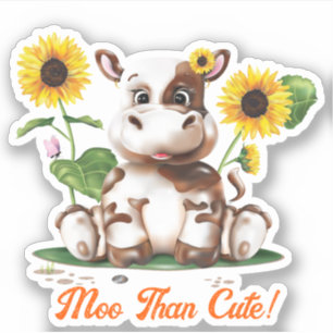 Brown Cow Sunflower   Funny Sticker