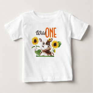 Brown Cow Sunflower Girl First Birthday Baby T-Shirt