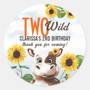 Brown Cow Sunflower Girl Second Birthday Classic Round Sticker