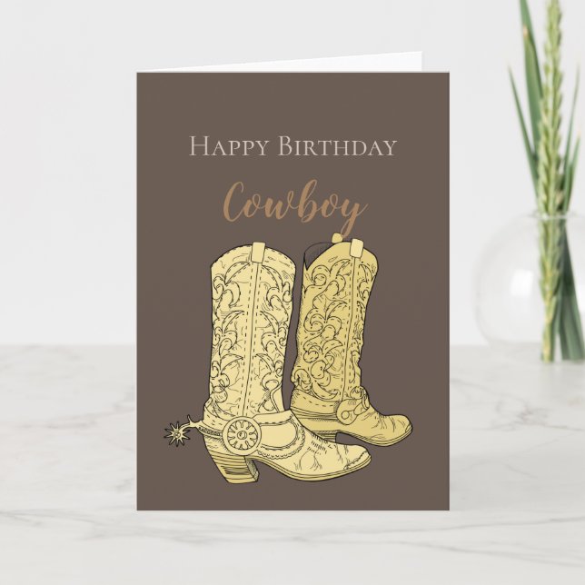 Brown Cowboy Boots Birthday Card (Front)