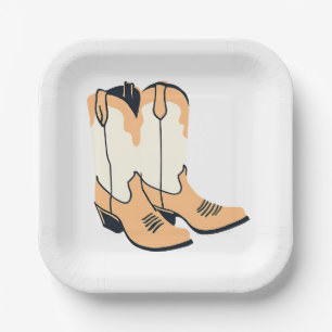 Brown Cowboy Boots Paper Plate
