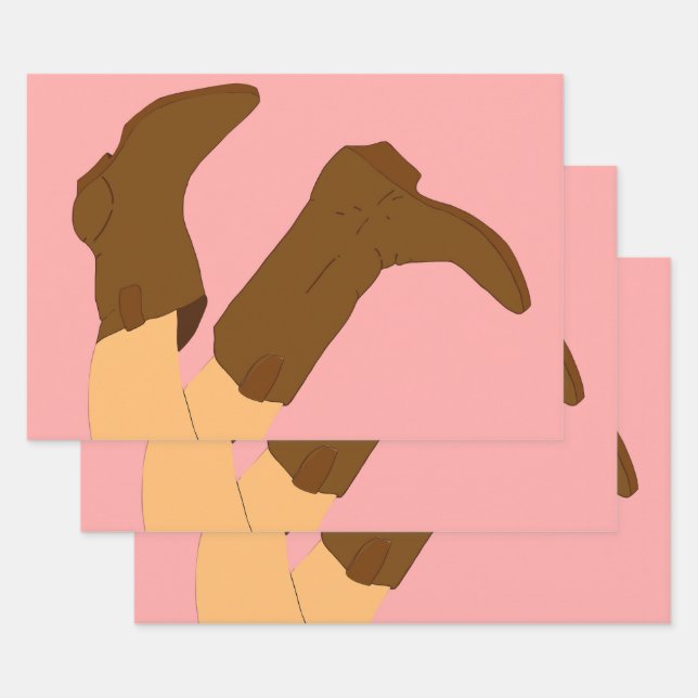 Brown Cowboy Boots Wrapping Paper Sheet (Set)