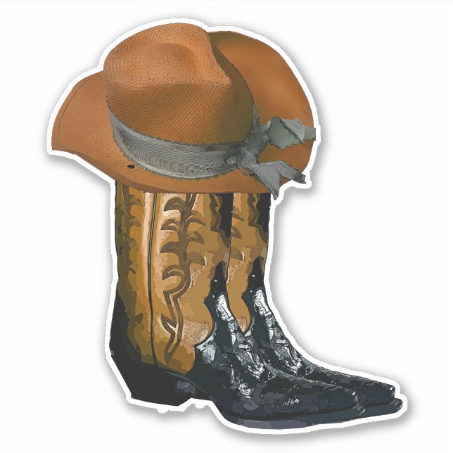 Brown Cowboy hat and Boots Country Western Art (Front)