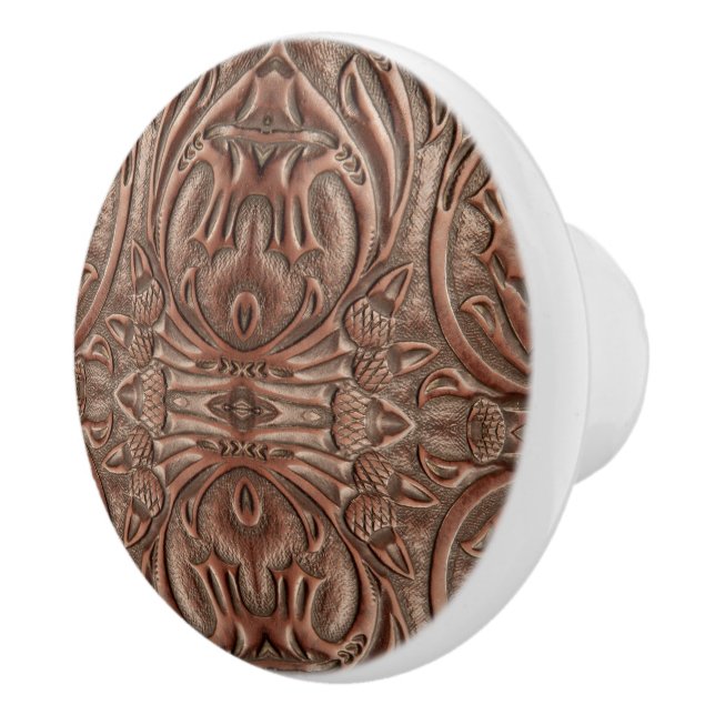 Brown Cowboy Rustic Western Country Leather Print Ceramic Knob (Right)