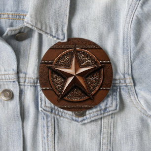 Brown Cowboy Rustic Western Country Texas Star 10 Cm Round Badge