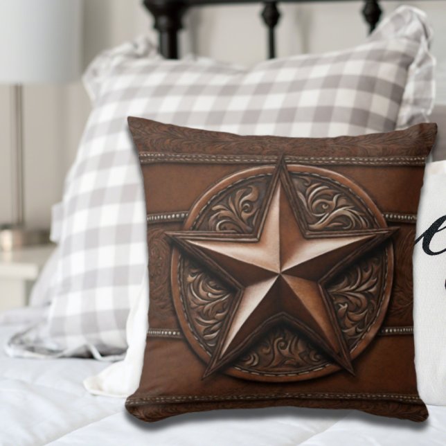 Brown Cowboy Rustic Western Country Texas Star Cushion (Creator Uploaded)