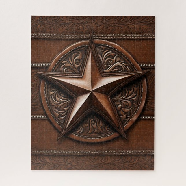 Brown Cowboy Rustic Western Country Texas Star Jigsaw Puzzle (Vertical)