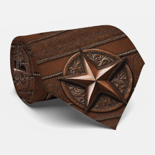 Brown Cowboy Rustic Western Country Texas Star Tie