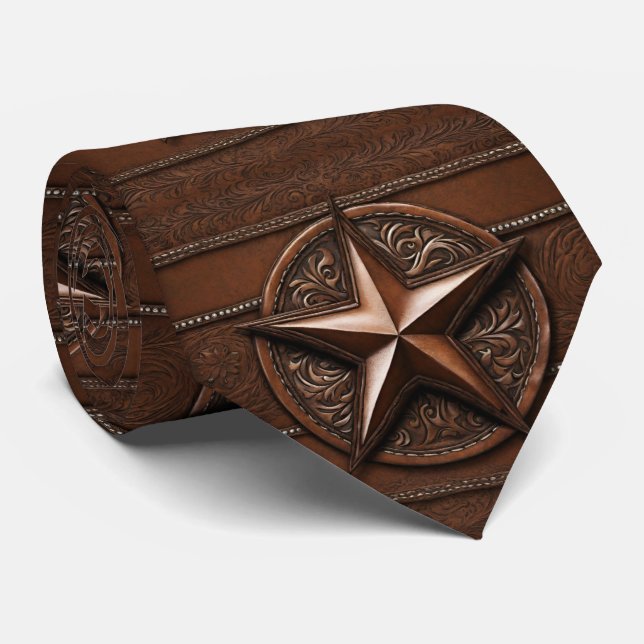 Brown Cowboy Rustic Western Country Texas Star Tie (Rolled)