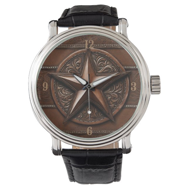 Brown Cowboy Rustic Western Country Texas Star Watch (Front)