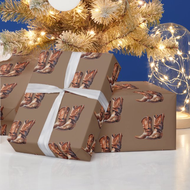 Brown Cowboy Western Boots Wrapping Paper (Holidays)