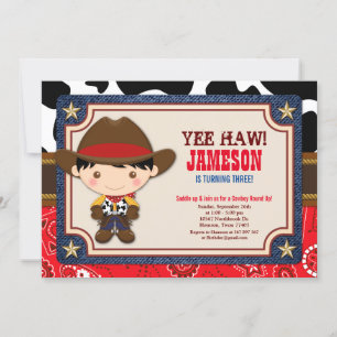 Brown Cowboy Western Old West Birthday Invitation