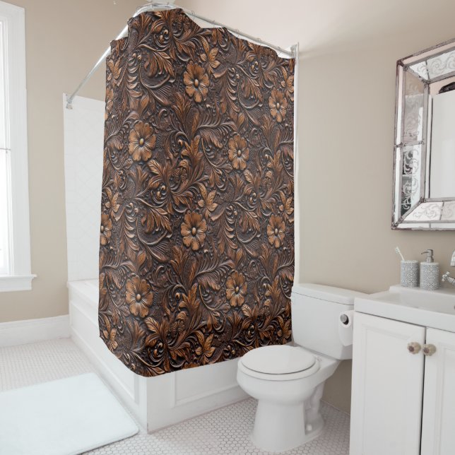 Brown Cowgirl Floral Shower Curtain (In Situ)
