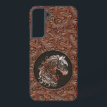 Brown cowgirl floral tooled leather horse head samsung galaxy case<br><div class="desc">Brown cowgirl floral tooled leather design with a floral horse head,  western style leather design. Available in more colours. For horse lovers,  equestrians.</div>