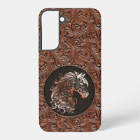 Brown cowgirl floral tooled leather horse head
