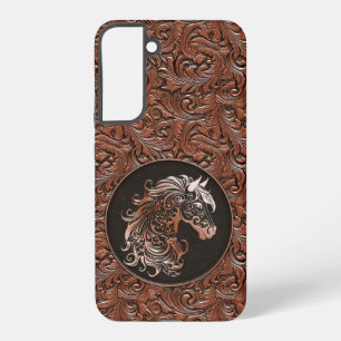 Brown cowgirl floral tooled leather horse head samsung galaxy case