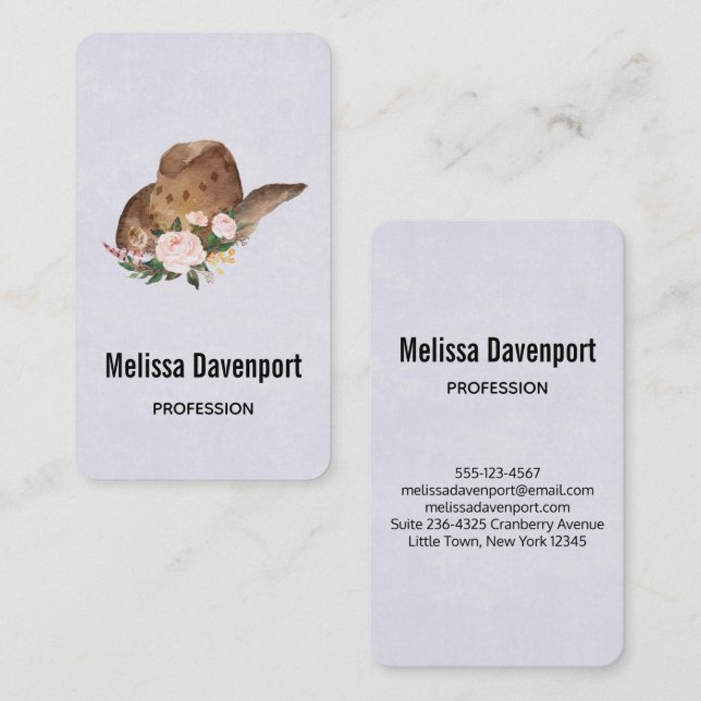 Brown Cowgirl Hat with Pink Flowers Business Card (Front/Back)