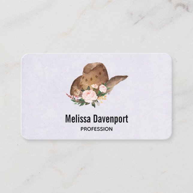 Brown Cowgirl Hat with Pink Flowers Business Card (Front)