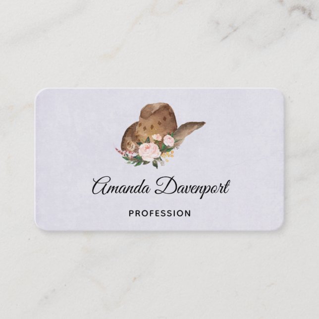Brown Cowgirl Hat with Pink Flowers Business Card (Front)