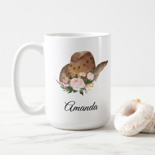 Brown Cowgirl Hat with Pink Flowers Coffee Mug