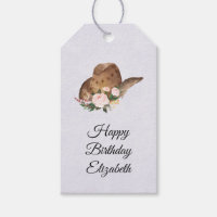 Brown Cowgirl Hat with Pink Flowers Happy Birthday