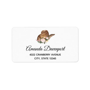 Brown Cowgirl Hat with Pink Flowers Label