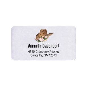 Brown Cowgirl Hat with Pink Flowers Label