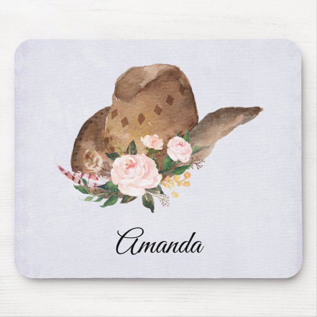 Brown Cowgirl Hat with Pink Flowers Mouse Mat (Front)