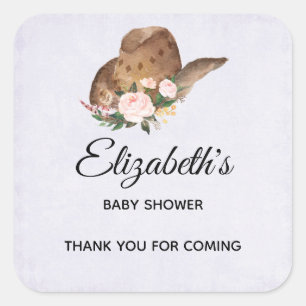 Brown Cowgirl Hat with Pink Flowers Party Square Sticker