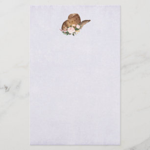 Brown Cowgirl Hat with Pink Flowers Stationery