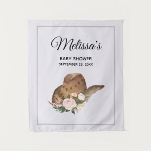 Brown Cowgirl Hat with Pink Flowers Tapestry